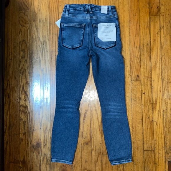 NWT Good American Hi Rise Skinny Distressed Denim Blue Jeans Size 24 - Picture 12 of 12